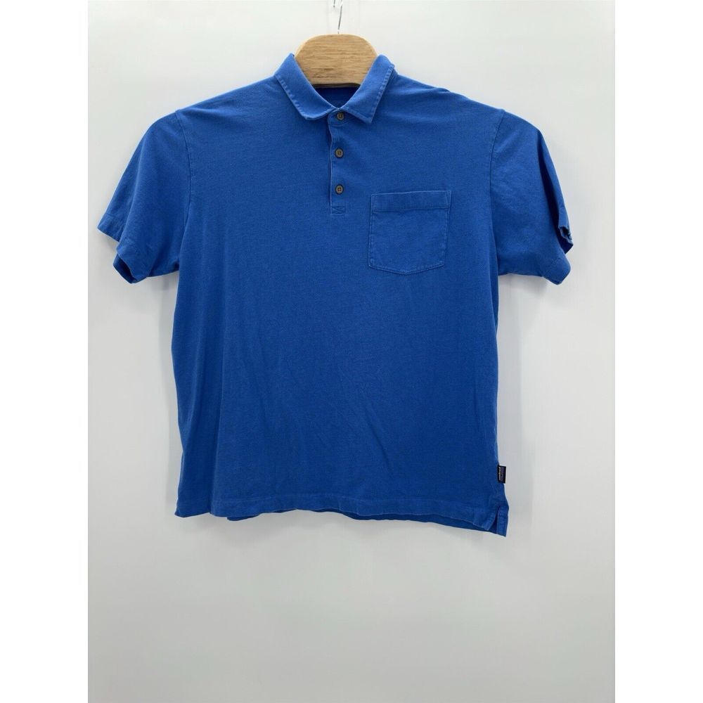 Patagonia Polo Shirt Men's Size Large Blue Organic Cotton Short Sleeve‎ Pocket